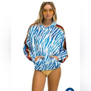 Aviator Nation CLASSIC VELVET RELAXED PULLOVER HOODIE - BLUE TIGER